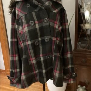 Deb Black , Pink and and Grey plaid coat